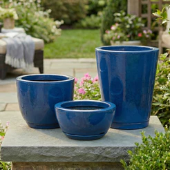 Kit 3 Vasos Marmorizados Polietileno Bacia Bojo Coluna com Prato Decorativo Jardim Casa Luxo