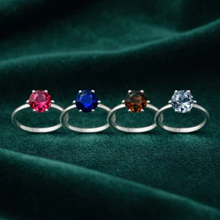 Anel Solitário em Prata 925 com Pedras Coloridas Elegante Joia Feminina Sofisticada