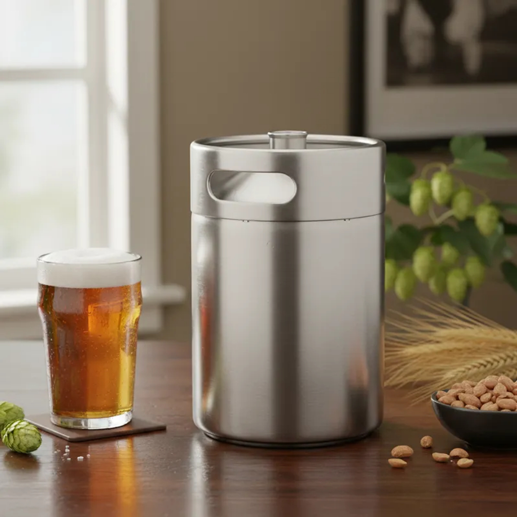 Mini Keg 2 Litros Padrão Ikeg Postmix Barril Growler Chopp e Cerveja Slim Inox 304
