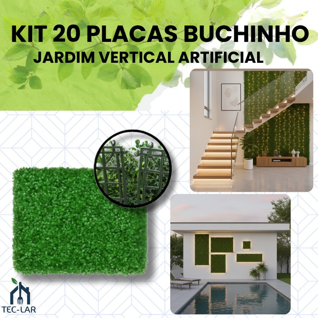 Kit 20 Placas Buchinho Artificial 40x60cm Jardim Vertical Parede Verde Muro Inglês Interno Externo em Oferta na Shopee