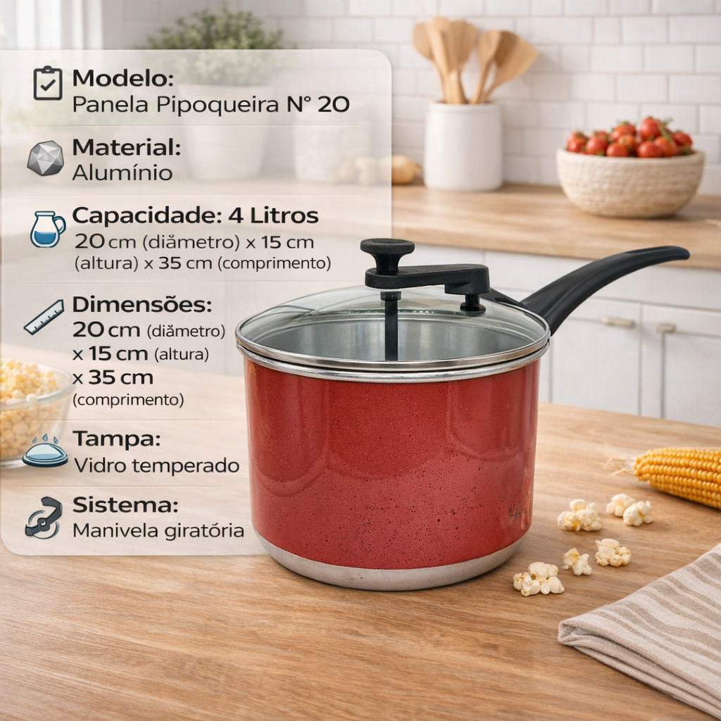 Pipoquiera nº20 4 Litros Panela Pipoqueira Aluminio Vermelho Aluminio Amj em Oferta na Shopee