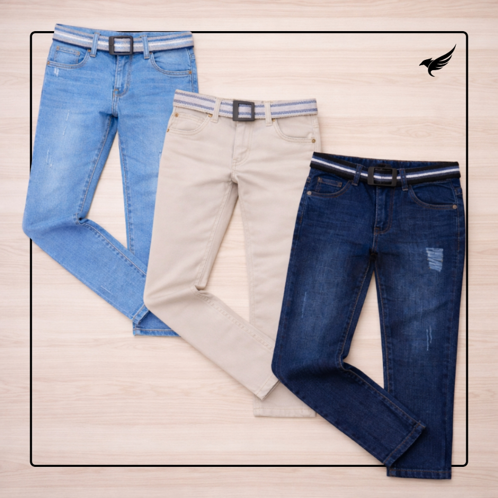 Kit 3 Calça Jeans Infantil Menino Com Cinto