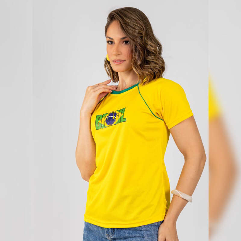 Camisa brasil seleção brasileira dry fit feminina baby look camisa da seleção Brasileira tecido furadinho