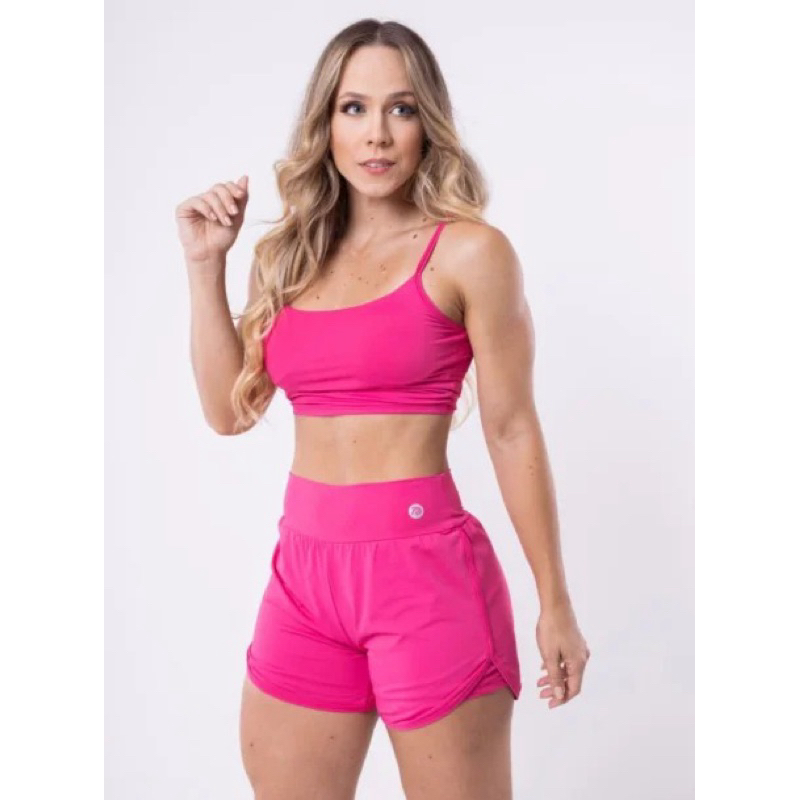 Conjunto Fitness Feminino Short Duplo Top com Bojo Removível Poliamida Premium Não Transparente Academia Treino Caminhad