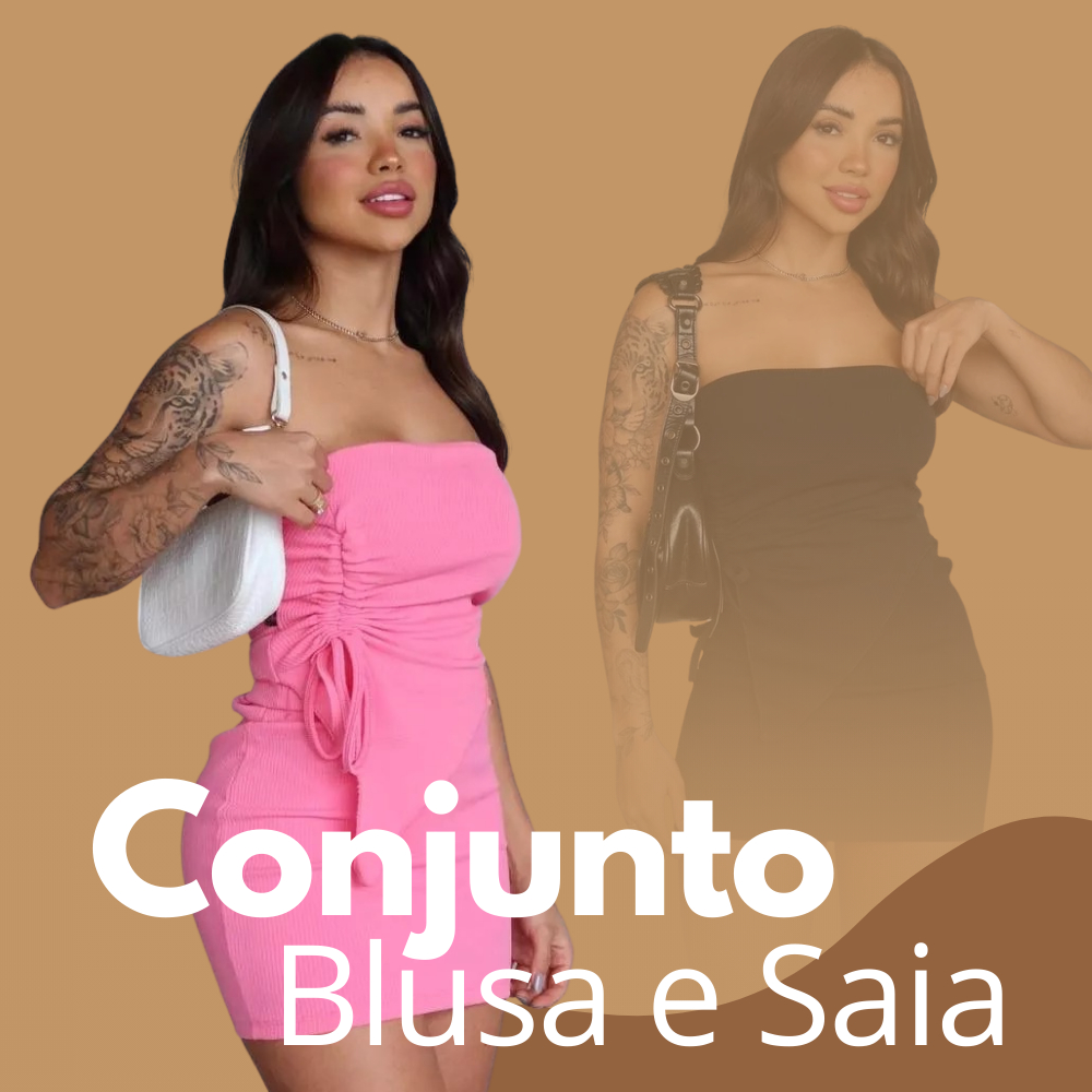 Conjunto Feminino Saia Curta E Blusa Tomara Que Caia Assimétrica Canelada  Anarruga Franzida Na Lateral Tendência em Oferta na Shopee