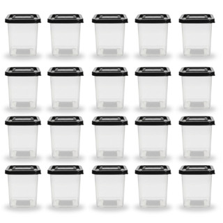 Kit 20 Potinhos 200ml Quadrado Tampa Pote Plástico Condimento Papinha Bebê Grãos Tempero Artesanato