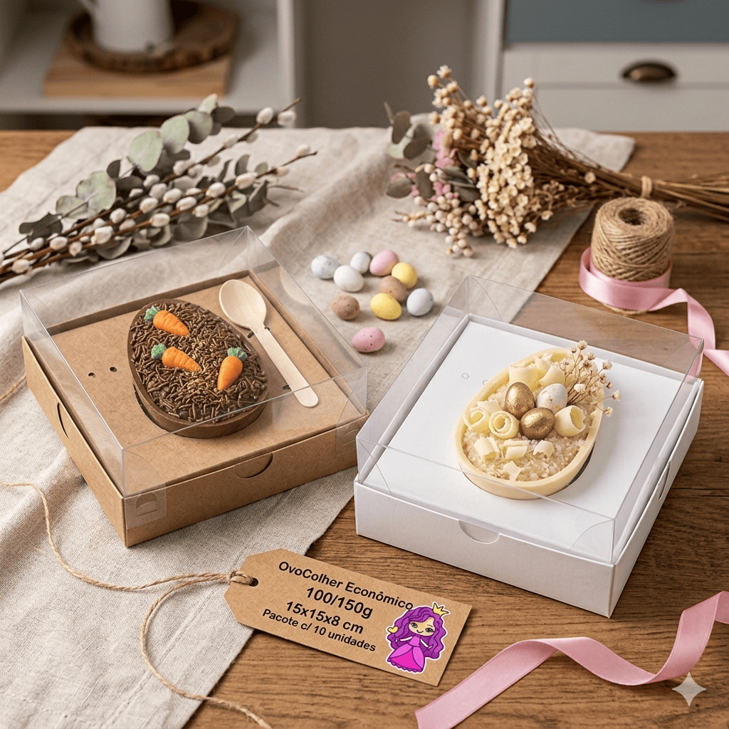 Embalagem para Ovo de Colher 100/150g Linha Econômica em papel Kraft e Branco - 08x15x15cm - Pacote com 10 unidades em Oferta na Shopee