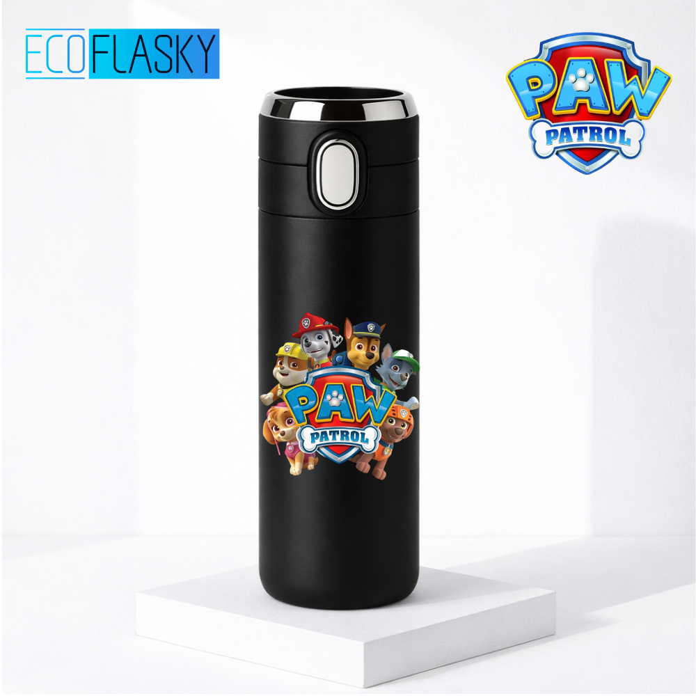 Garrafa Térmica Infantil Aço Inox Patrulha Canina Estampada Termometro LED Digital Temperatura 420ml
