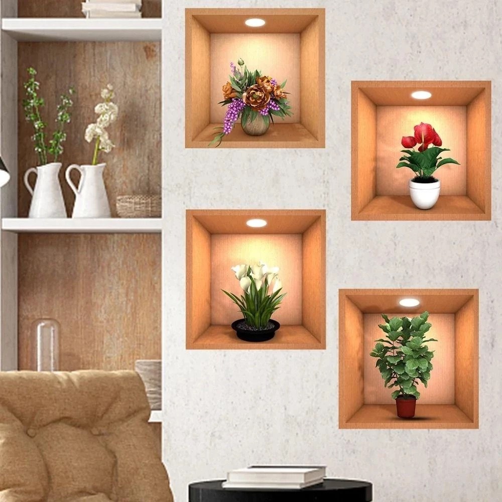 Adesivos 30 CM X 40 CM criativos 3D de plantas verdes decoração parede - FY802641