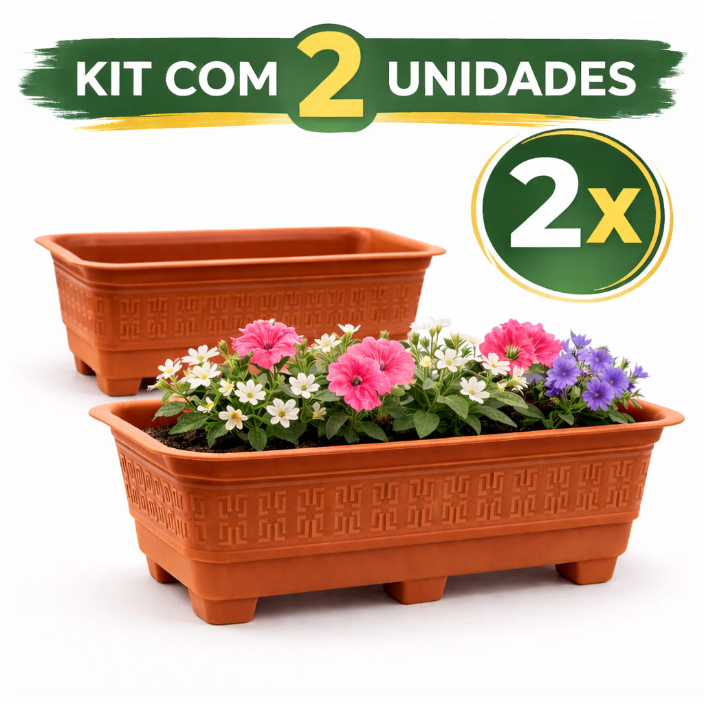 Kit 2 Vaso Jardineira para Plantas 45cm - Floreira Canteiro Horta Mudas Cactos Suculentas