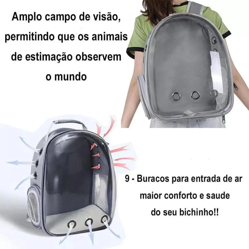 Mochila Pet visão panorâmica inteligente segurança ventilação cor preto com conforto premium LEGNA — imagem 2 de 2