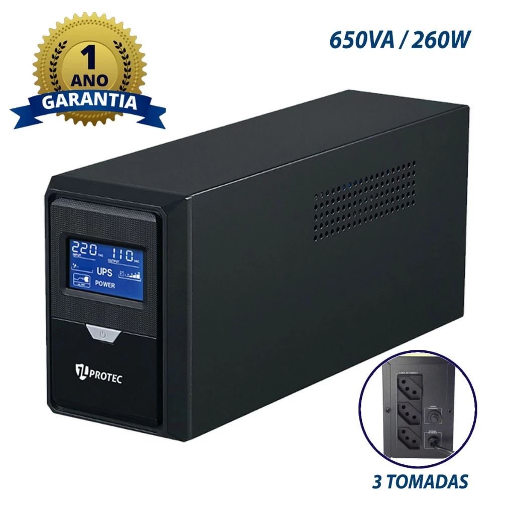 Nobreak Jlprotec Speed 650va 110 ou 220V 3 Tomadas Preto