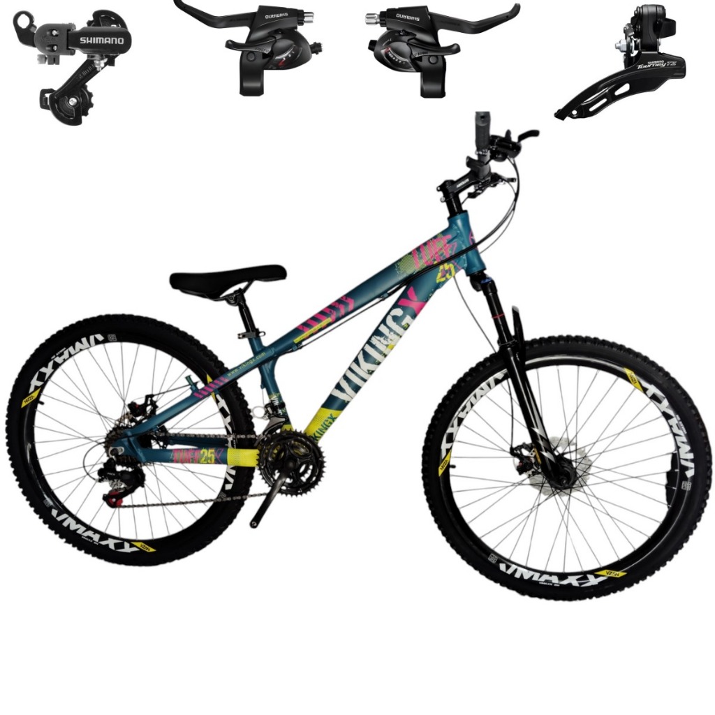 Bicicleta Viking Tuff 25 Aro 26 MTB 24 Marchas Shimano Freio a Disco Mecânico