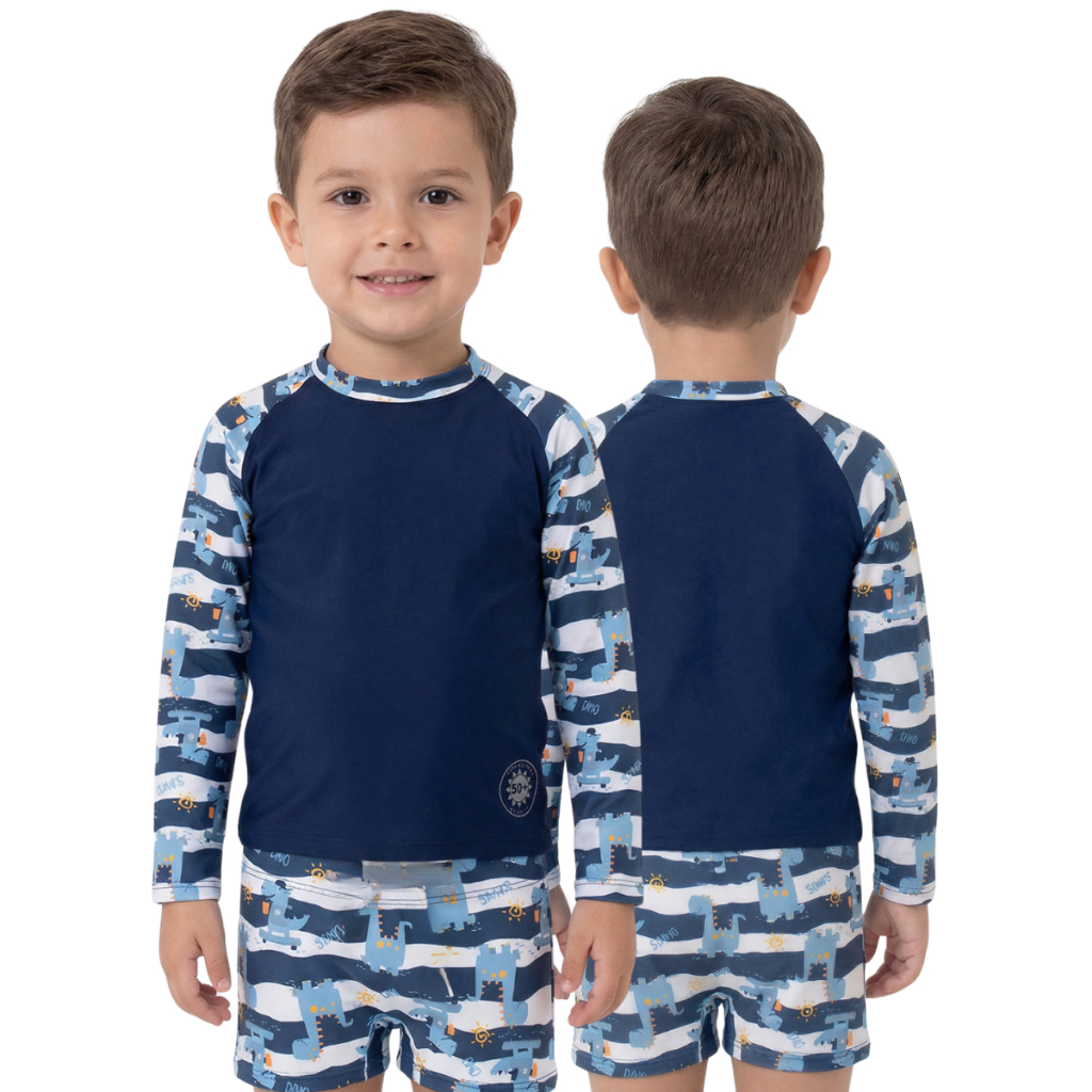 CONJUNTO INFANTIL CAMISA + SUNGA BOXER PROTEÇÃO UV 50+ VESTE DE 1 AO 8 ANOS