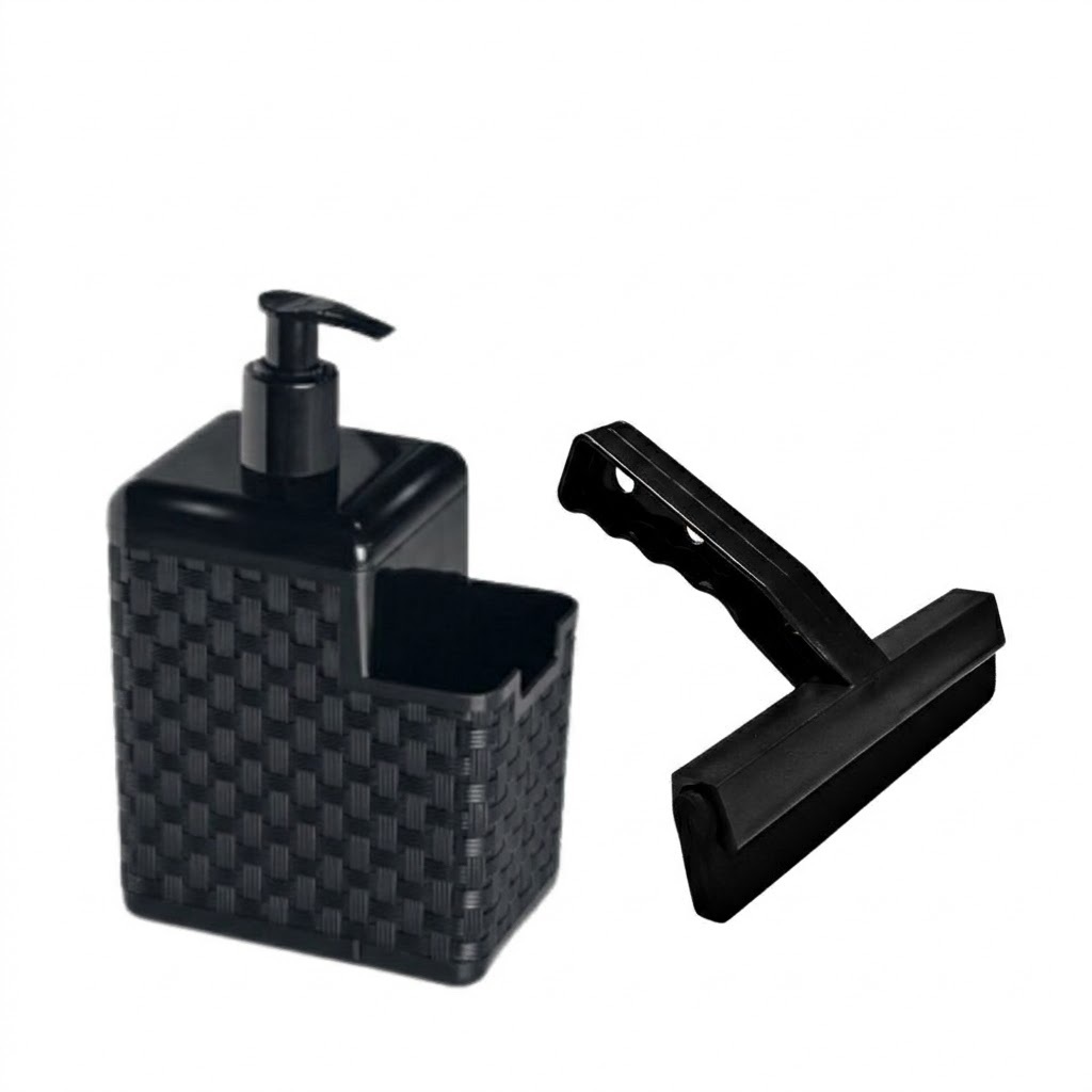 Porta Detergente Sabão Dispenser 2 em 1 Com Suporte Para Bucha Esponja e Rodo