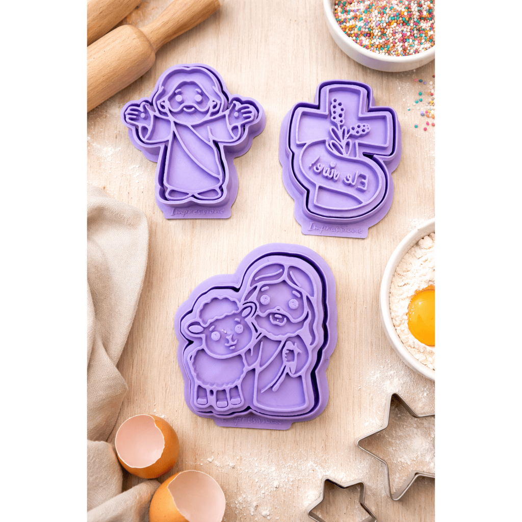Kit 3 carimbo e cortador de biscoito pascoa religioso Jesus biscoito pasta americana biscuit
