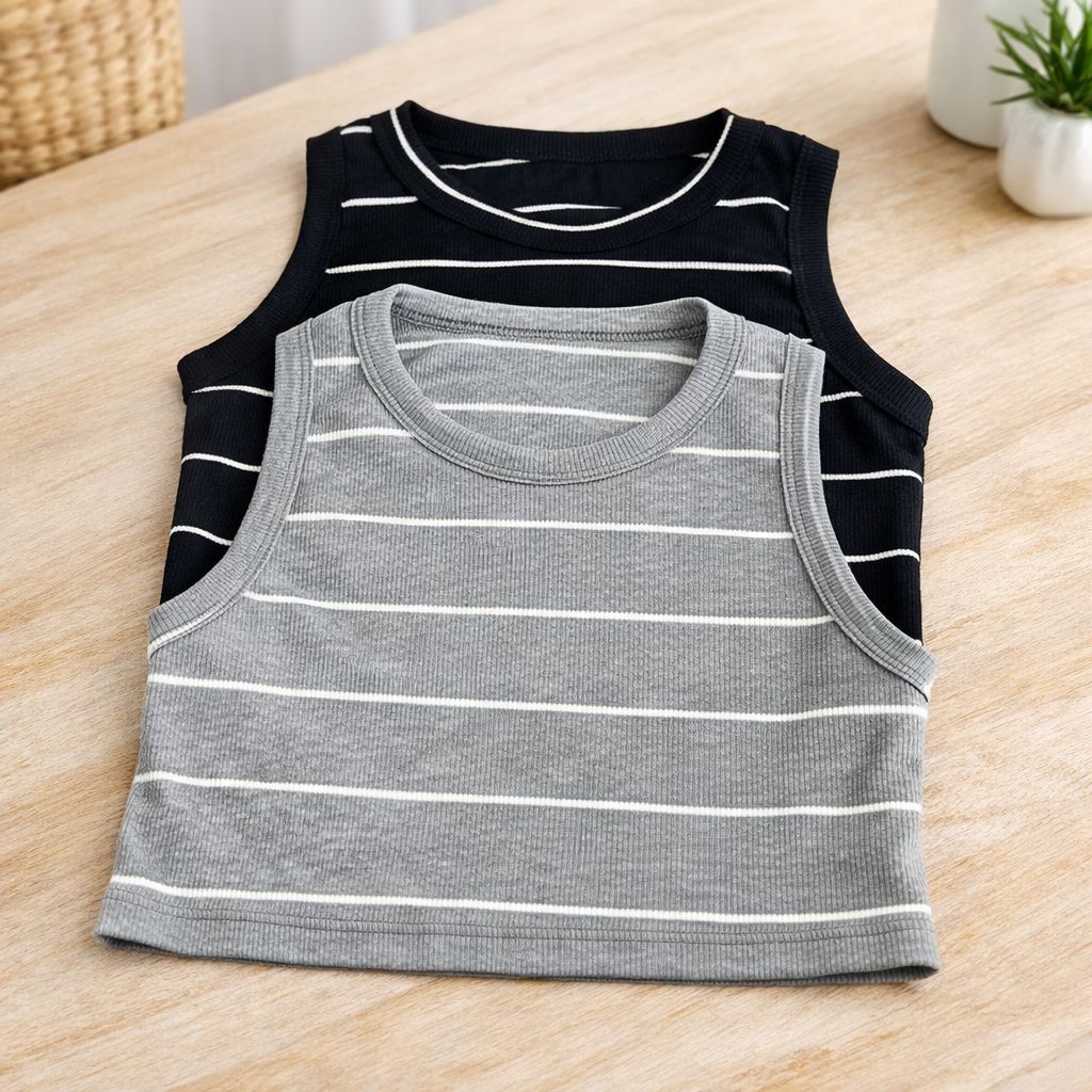 Cropped Feminino Listrado Blusinha Regata Top Canelado Ribana Moda Blogueira Minimalista Básico Versátil Tendência