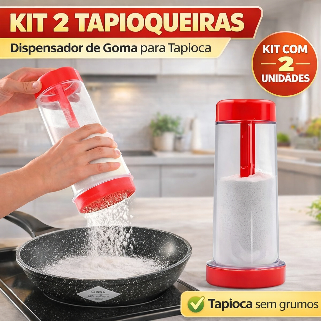 Kit 2 Tapioqueira Peneira Polvilhador Semiautomática Prática  Beiju Tapioca Sem Sujeira na Cozinha