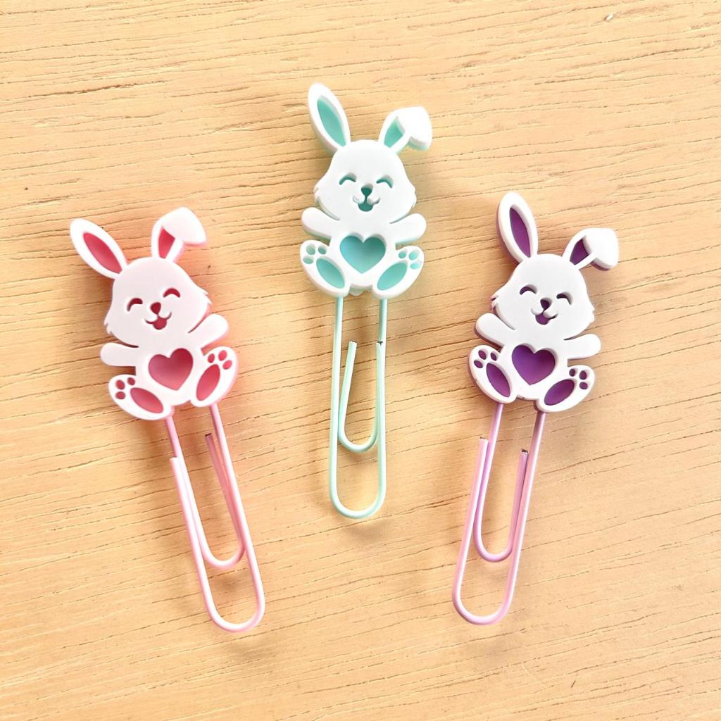 Clips Decorado Coelho da Páscoa Kawaii Marcador de Página Luxo Papelaria Fofa Kit com 3 Unid