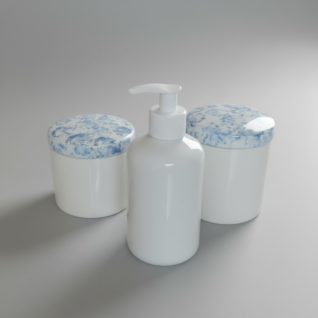 Kit higiene bebê 3 peças Porcelana Tampa Azul,PORCELANA VAI AO MICRO ONDAS
