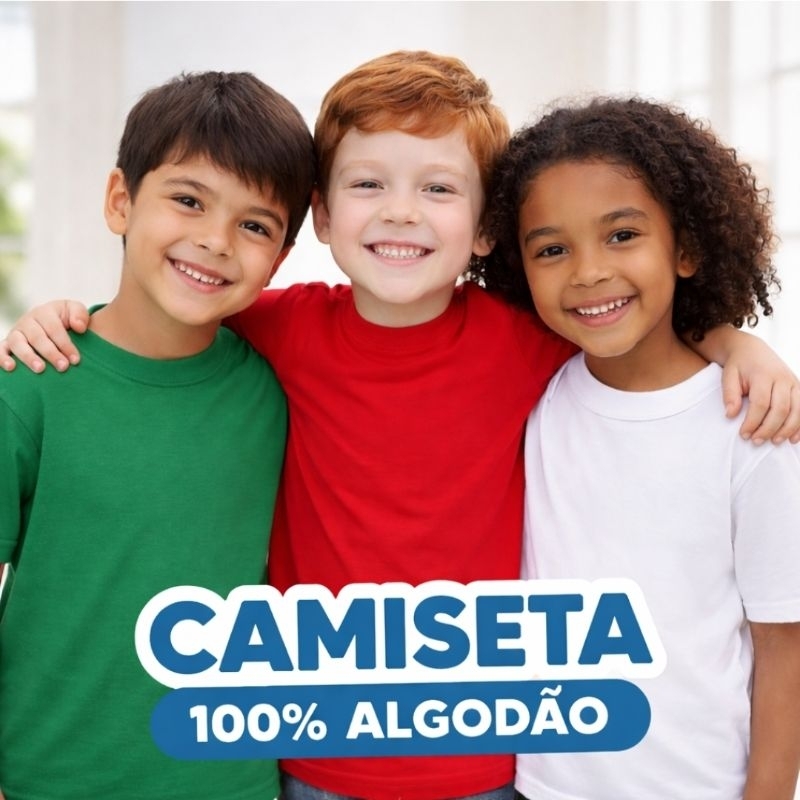Camiseta Infantil Unissex Manga Curta em Meia Malha 100% Algodão Lisa Kyly