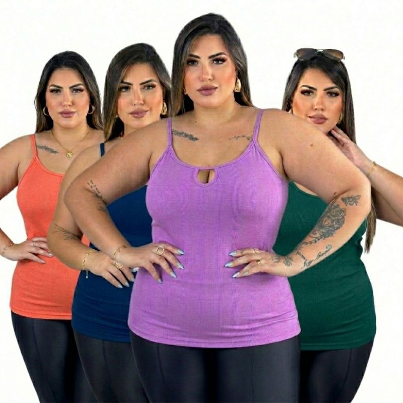 Kit 4 regata alcinha fina decote gota plus size do 46 ao 54 modelo curve