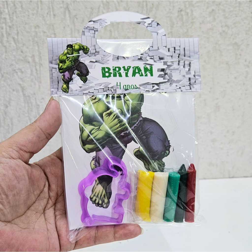 Kit Para Colorir Premium Incrível Hulk Personalizado para Festa Infantil + Kit Massinha + Giz, Lembrancinha Criativa