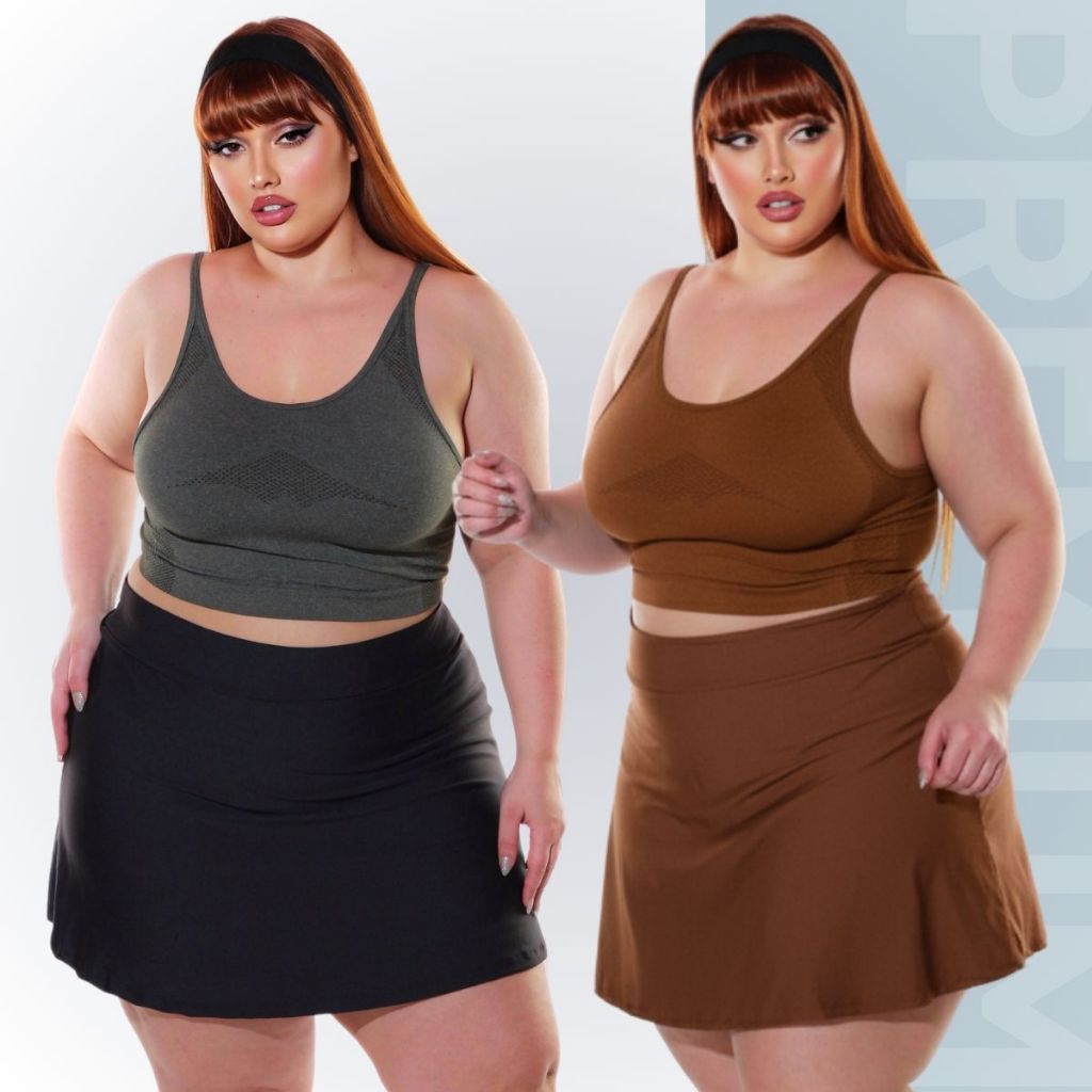 Kit 2 Short Saia Plus Size Academia Embutido Short Leve 2 Formas de Usar Treino Fitness em Oferta na Shopee