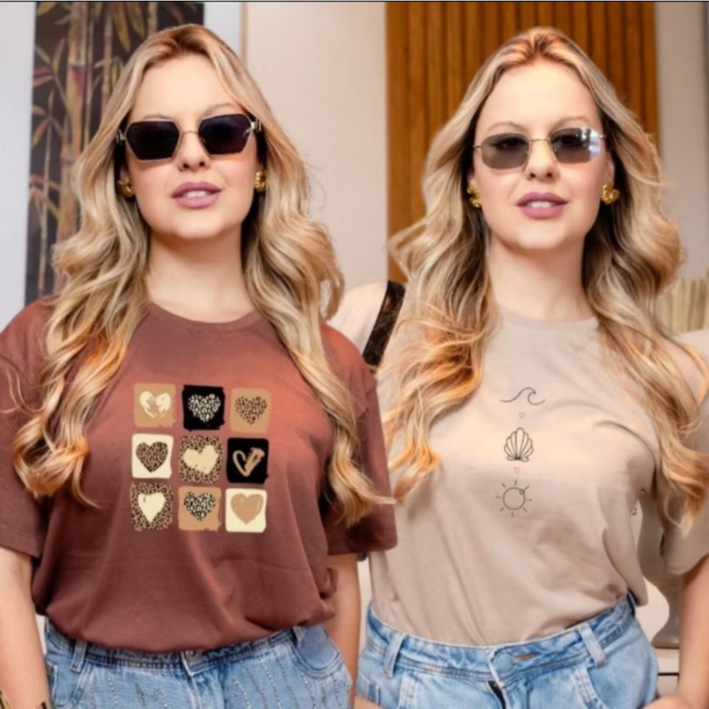 KIT 2 Camisetas Feminina Estampada 100% Algodão Casual e Estilosa Envio Rápido