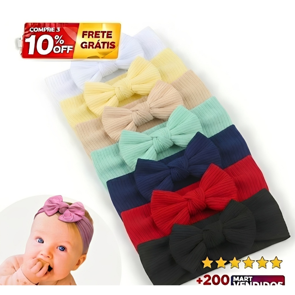 Laço de Cabelo Infantil Turbante de Bebê Macio Slim Faixinha Meia de Seda Ajustável 7 Unidades