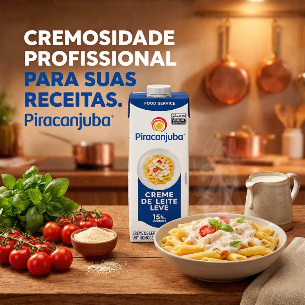 Kit 12 Creme de Leite Leve Piracanjuba UHT 1,03kg (15% gordura) caixa. Com textura cremosa e excelente rendimento.