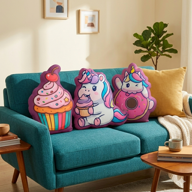 Kit 3 Almofadas Decorativas Infantis Unicornio Cupcake e Donut - Macias e Coloridas em Oferta na Shopee