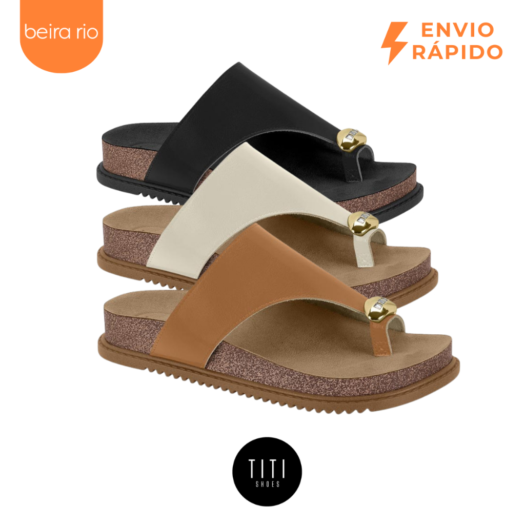 Sandalia Feminina Beira Rio Birken Papete Metalizada Anel De Dedo Conforto Palmilha Macia Original