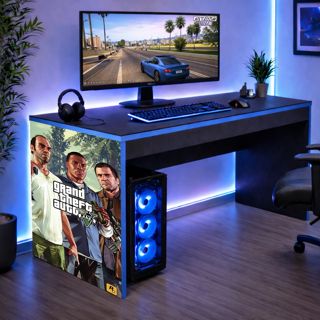Mesinha Gamer Infantil Quarto Jogos Mesa Escrivaninha Borda Azul GTA 5 V Achadinho Shopee