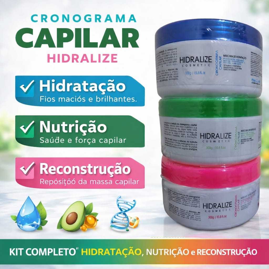 Cronograma Capilar Hidralize Hidratação Reconstrução Nutrição 3x 300gr em Oferta na Shopee
