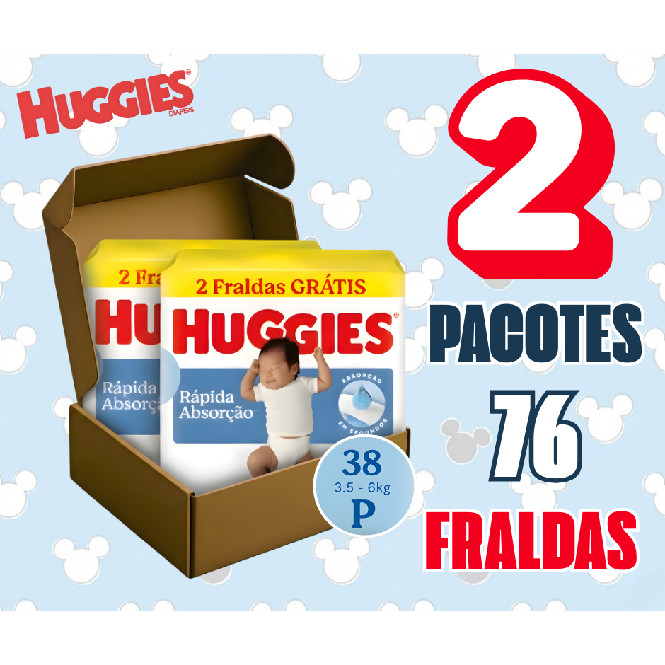 Kit 2 Pacotes Fralda Huggies Tripla Proteção Tam P 76 Unidades - Pronta Entrega
