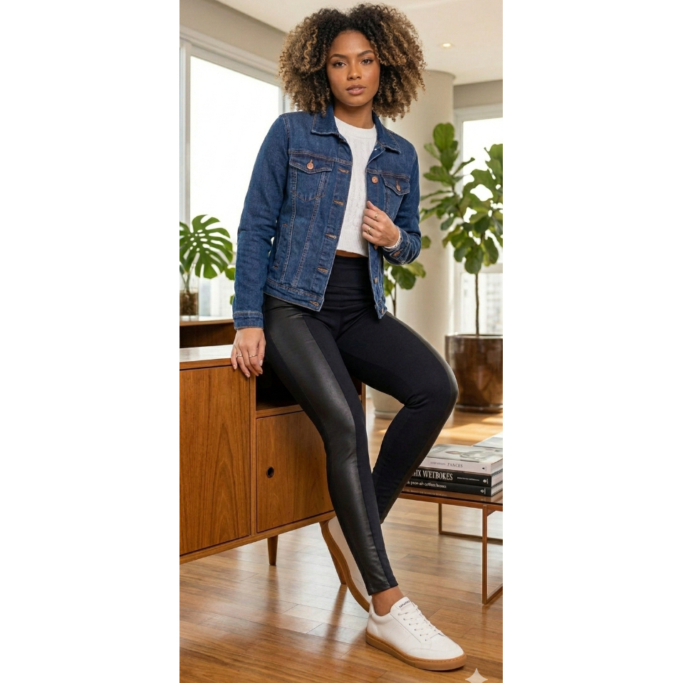 Calça legging montaria com recortes cós alto