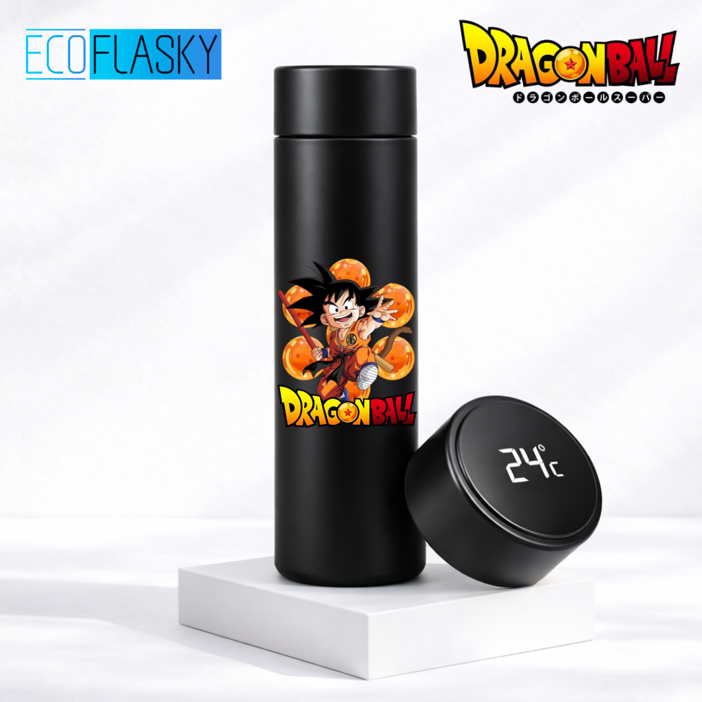 Garrafa Térmica de Água Aço Inoxidável Goku Dragon Ball Termometro LED Digital Anime Mangá 500ml