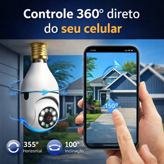 Câmera Lâmpada WiFi 360° Full HD 1080p Visão Noturna Colorida Áudio Bocal E27 em Oferta na Shopee