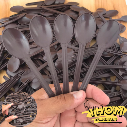50 A 300 Colher Descartável Marrom Reforçada para Açaí Doces Sorvetes Super Resistente e Prática