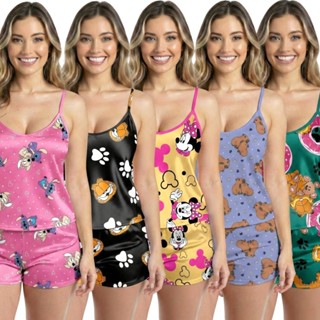 Kit 5 Conjuntos Baby Doll Short Doll Sem Bojo Original Estampas Personagens em Oferta na Shopee