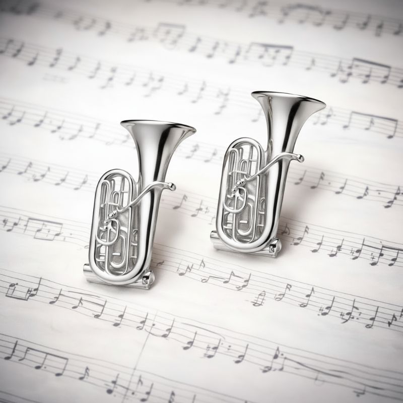 Prendedor de partitura luxo Tuba minimalista prateada 2 unidades com case couro ecológico