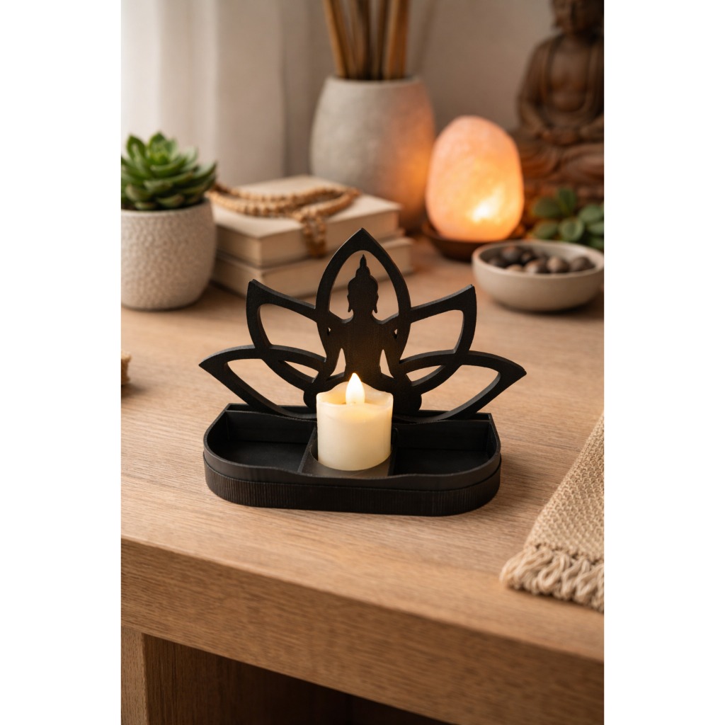 Imagem Porta Vela LED Decorativo Lótus – Ambiente Zen e Aconchegante - vela NÃO inclusa