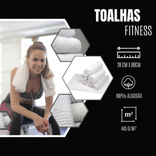 Toalha de Academia Fitness Preta 28x80cm 100% Algodão Felpudas, Grossas e Alta Absorção