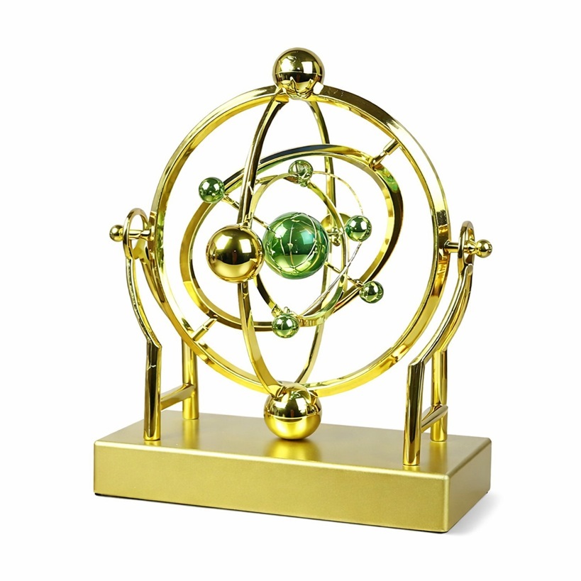 Pêndulo Cinético Dourado 26cm Magnético Giratório Cosmos Planetas Movimento Contínuo Decoração Gold