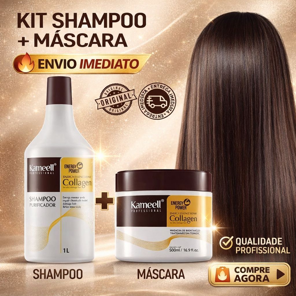 Kit Shampoo 1L + Máscara 500ml Collagen Energy Power – Hidratação Intensa, Brilho e Reconstrução Ca em Oferta na Shopee