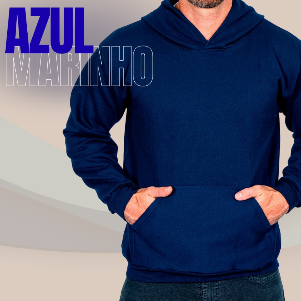 MOLETOM BLUSA DE FRIO AZUL MARINHO CANGURU 100% ALGODAO LISO COM CAPUZ UNISSEX