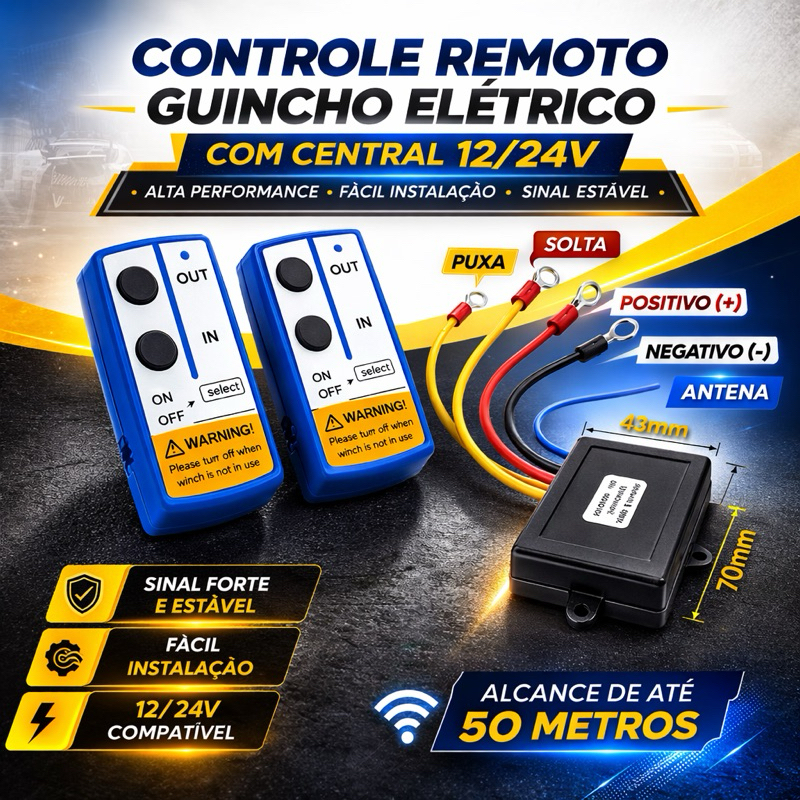 Central+ 2 Controle remoto guincho elétrico  universal nagano trato 12v/24