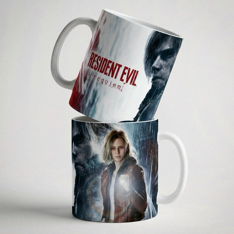 Caneca Resident Evil Requiem Gamer 325ml Cerâmica Estampa Full Jogo Terror Presente Geek