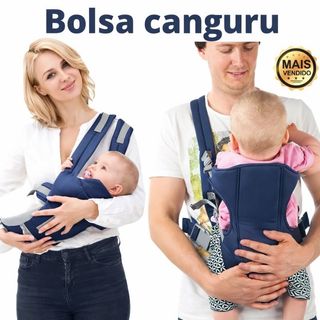 Bolsa Canguru Azul Carregador de Bebê Baby Alças Confortáveis Suporte Seguro Regulável